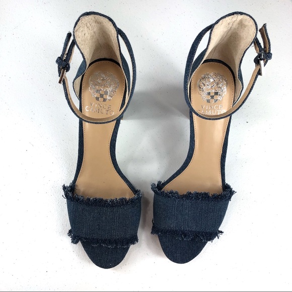 Vince Camuto Mid Blue Frayed Denim Shoes Size 8.5 - Picture 2 of 8